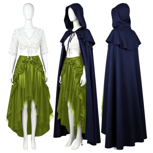 Déguisement médiéval femme avec robe Renaissance et cape à capuche noire - 5