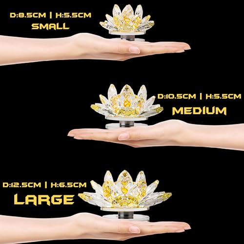 Image of Feng Shui Crystal Lotus Flower Showpiece & Paper Weight | Vastu Decor for Home & Office | Desk Decoration | Feng Shui Items for Good Luck, Wealth & Gifting | Yellow (Large-12.5 x 6.5 CM)