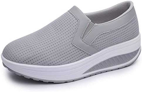 Catata Women's Wedge Toning Rocker Fashion Loafers Slip Ons Shoes, Grey, 9