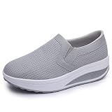 Catata Women's Wedge Toning Rocker Fashion Loafers Slip Ons Shoes, Grey, 9