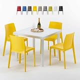 Produce Shop Mesa Cuadrada Blanca 90x90 cm y 4 Sillas De Colores Rome Love - Amarillo