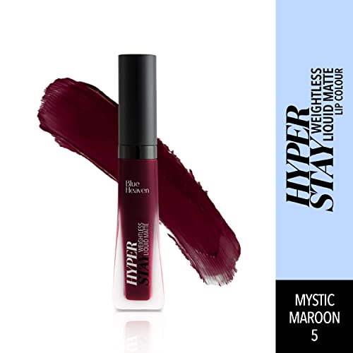 Image of Blue Heaven Hyper Stay Weightless Liquid Matte Lipstick | Long-lasting Matte Finish | Non-Transfer Matte Lipstick for Women | Non-Sticky & Smudge Proof | Mystic Maroon-05 | 6ml