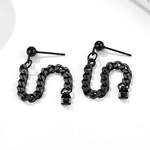 Kpop Black Earrings Men Women Teen Boys Stainless Steel Chain Earring Cool Earings Mens Dangle Earrings #TOP4