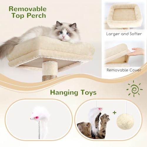 Image of Globlazer Sturdy Cat Tree for Indoor Cats 20 lbs, S68, Beige | 68-inch Large Cat Tower for Adult Big Cats, Heavy Duty Cat Tree with Extra Large Platform, 5 Scratching Post