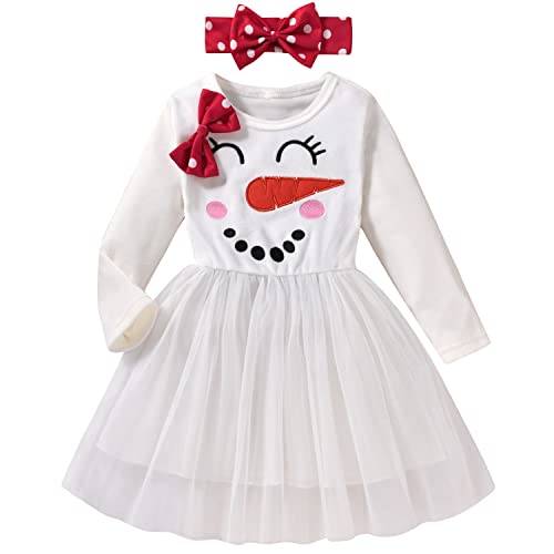 Toddler Little Girl Christmas Dress Snowman Tutu Tulle Holiday Dresses Headband Outfit Set 2-3T