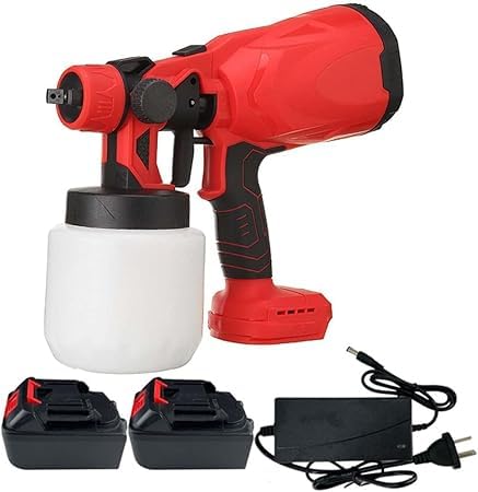 Paint Sprayer with Lithium Battery, 200W High Power HVLP Spray Paint Gun, 3 Patterns, 800ML Container for Home Interior and Exterior, Fence (with 2 Battery and Charger)