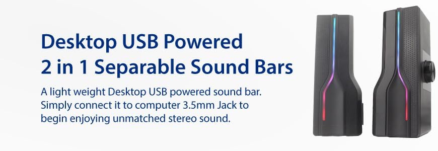 デスクトップUSB電源2イン1サウンドバーステレオスピーカー、RGB 【Surround】 LEDライト。