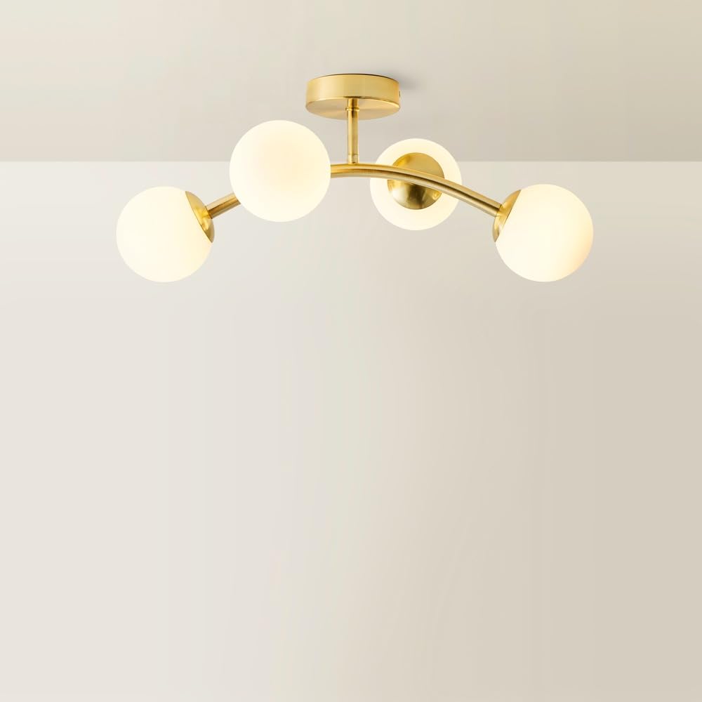 Valuelights Gold Jas 4 Way Ceiling Light With Opal White Frosted Glass Globe Shades & Led Bulbs In