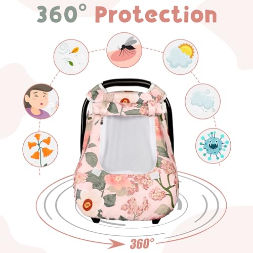 Image of TANOFAR Car Seat Cover Baby, Winter Carseat Cover for Newborn, Infant Car Seat Cover with Windproof and Kick-Proof, Super Warm Plush Fleece Baby Carrier Cover for Infant Boys Girls (Floral)