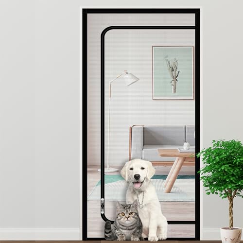 Custom Size Fly Screens for Doors, Mosquito Door Screen Keep Insects Out, Insects Protection Door Screen with Zipper, Bedroom Living Room Mesh, Lets Fresh Air in (W*H:120 * 220cm,Position 4)