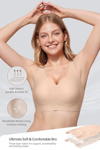 Vertvie Women's Wireless Supportive Bras Comfortable Seamless Full Coverage Bra No Underwire Soft Push Up Everyday Bralette4