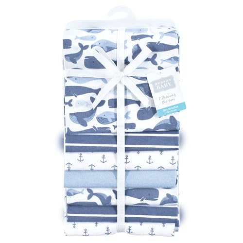 Image of Hudson Baby Unisex Baby Cotton Flannel Receiving Blankets 7-Pack Bundle, Cute Whales, One Size