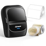 CLABEL 221B Etiquetadora Bluetooth Térmica para Manualidades, Impresora de Etiquetas para Precios Códigos de Barras Mercadillos Tienda, Incl. Papel Kraft 40mm Redondas & Etiquetas Blancas