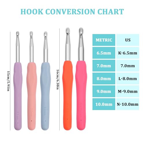 Image of Crochet Hooks Set 6.5 mm 7.0mm 8.0mm 9.0mm 10.0mm Crochet Hook Kit, Ergonomic Crochet Hooks for Arthritis Patientst with Leather Case (Blue)