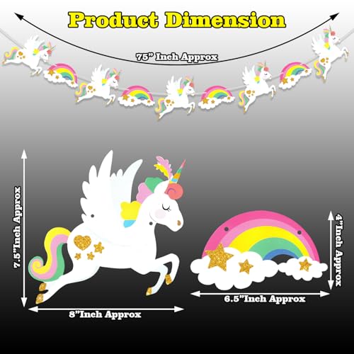 Image of Rozi Decoration Unicorn Theme Birthday Decoration Kit with Happy Birthday Banner, Rainbow Cutouts, Crepe Streamers and Latex Balloons for Girls Party Celebration Pack of 38 Pcs