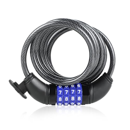 Candado de bicicleta de 4 dígitos, candado de código de bicicleta de 8 x 1500 mm, hecho de hierro resistente y duradero, candado de cadena de bicicleta antirrobo con código