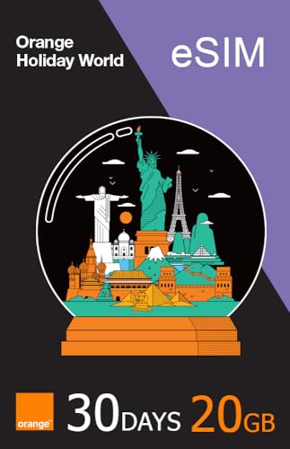 Orange Holiday World eSIM – 30 Tage, bis zu 20 GB Daten, 15 Minuten Anrufe, 50 SMS. Vorgeladen und aktiviert mit weltweitem Service. Tethering erlaubt. Globale eSIM für iPhone & Android