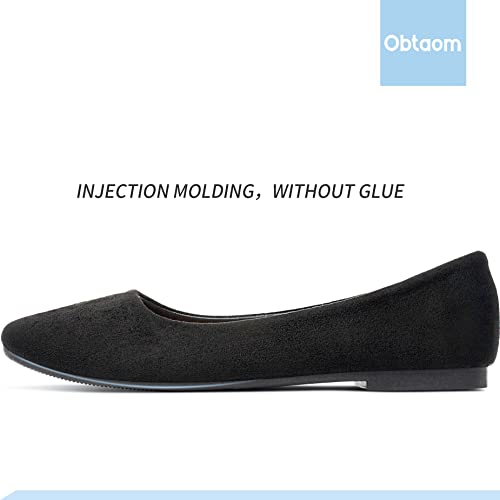 Image of Obtaom Round Toe Women Flat Shoes Slip on Girls Dress Black Ballet Flats