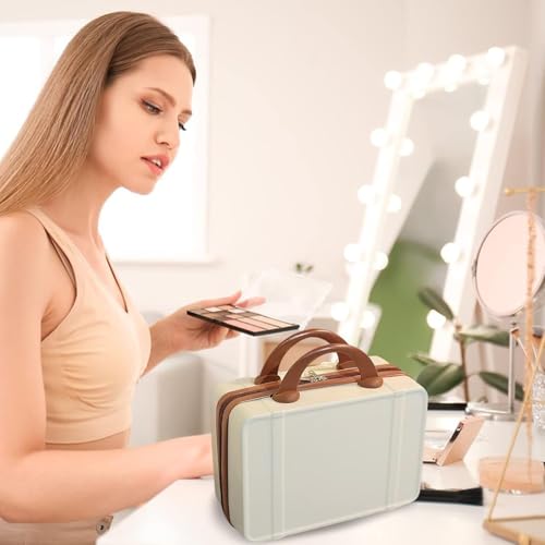 Image of Hand Luggage, Korean Mini Carrying Makeup Case Suitcase with Elastic Band, Small Hard Shell Cosmetic Case for Travel Camping Password Travel Case Women Girls (Bear Luggage)