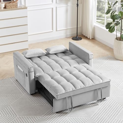 Wiis' Idea Convertible Sofa Bed,3-In-1 Velvet Sleeper Couch Pull-Out Bed,55'' Loveseat Sleeper Sofa Bed With Adjustable Backrest With 2 Pillows And Storage Bag & Usb Port And Hidden Side Computer Table,Gray thumb #6