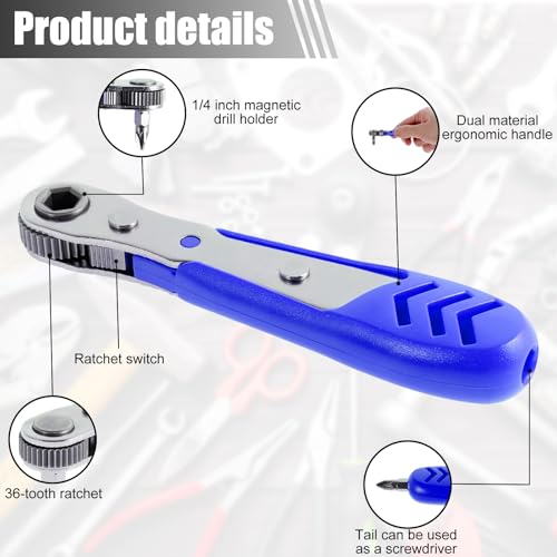 LYDODOKA 22 in 1 Ratchet Screwdriver, 36-Tooth Right Angle Screwdriver Set, 1/4\" Mini Magnetic Ratchet Wrench, Low Profile Offset Screwdrivers Repair Tool for Tight Spaces - Thumbnail 3