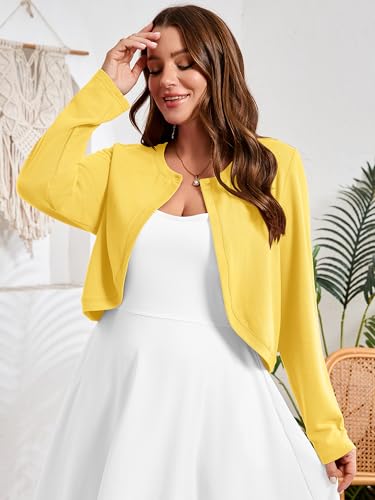 AusLook Plus Size Women Shrugs Long Sleeve Bright Yellow 1X Open Front Cardigan Knit Lightweight Coat Cropped Bolero Tops Shawls and Wraps Dressy Sweater — view 5
