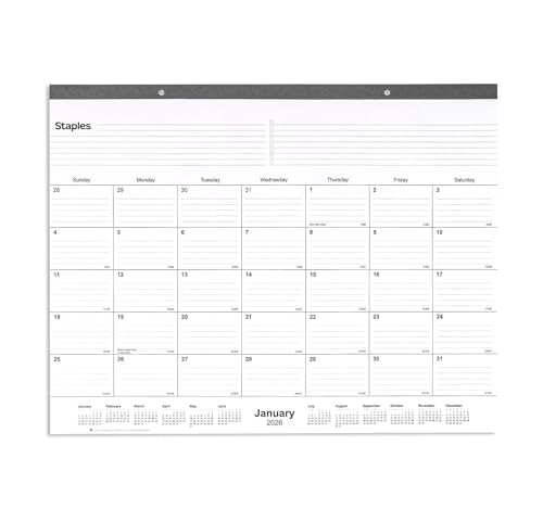 Image of 2026 Staples 21.75 inch x 17 inch Monthly Desk Pad Calendar, Gray (ST59701-26)