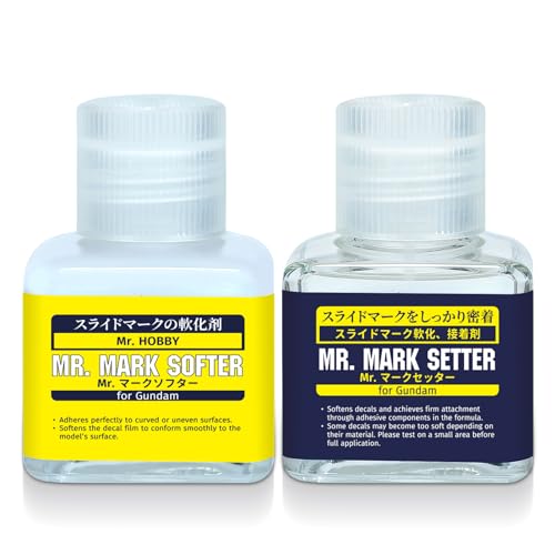 Mr. Mark Setter & Softer Bundle for Gundam Models Decal Adhesive & Softening Solution Set Strong Adhesion & Curve Conform Fit 40ml + 40ml 2 Bottles