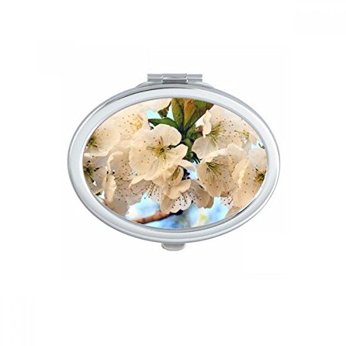 Miroir portable rose fleurs blanches pour retouches maquillage rapides