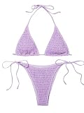 SweatyRocks Women's Halter Neck Tie Side Bikini Swimsuits 2 Piece Triangle Bathing Suit Purple S