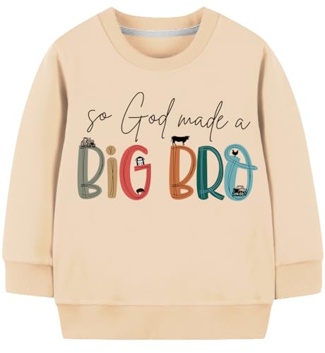 Ohokama Truck Shirt for Big Bro Letter Graphic Sweatshirt Crewneck Sweater Schoolwear Outfit Toddler Brother Clothes,Beige 6t