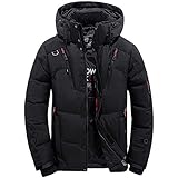 Manbozix Herren Daunenjacke mit Kapuze Winterjacke Dicker Mantel für Camping Wandern Bergsteigen Schwarz M
