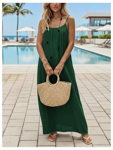 Image of SHENHE Women's Open Back Spaghetti Strap Beach Maxi Dress Loose Flowy Vacation Sundress