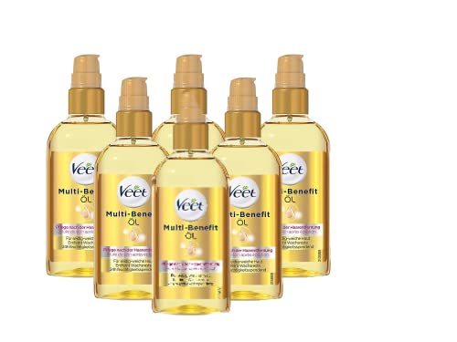 Veet, Multi Benefit Öl für seidigweiche Haut die Anwendung auf dem Körper Gesicht entwickelt 24h feuchtigkeitsspendend, Transparent, 6 x 100 milliliter