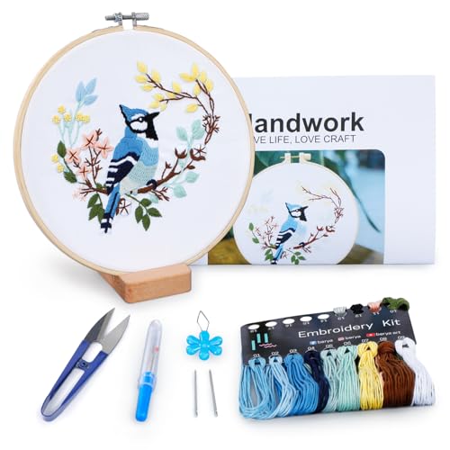 Image of Hummingbird and Flower Embroidery Kit for Adults, DIY Embroidery Kits with Original Design Patterns, Learn to Embroider Kit Beginner with Needles and Thread, Clear Instructions and Video (BEB004)