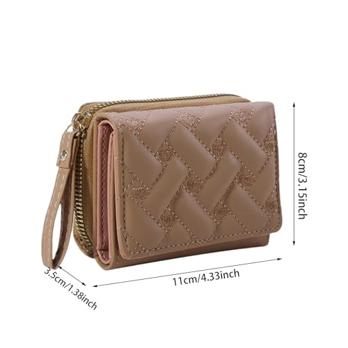 Small Wallet for Women Stylish Embroidered Card Organizer with Zipper Closure Tri Fold Design Portable PU Leather2