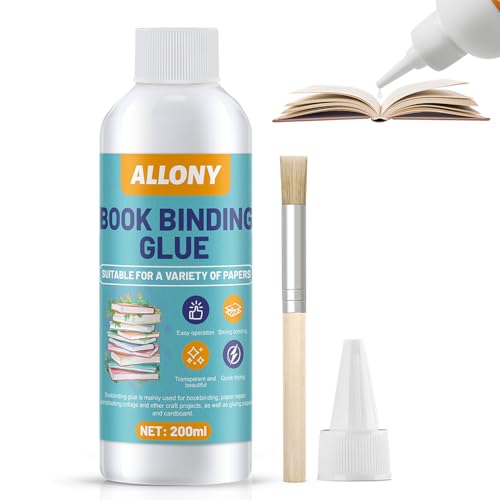 Allony Colla per Rilegatura Libri, Colla per Carta, colla per Libri da Rilegare Trasparente ad Asciugatura Rapida per Rilegatura e Riparazione del Libro, Artigianato di Carta, 200ml