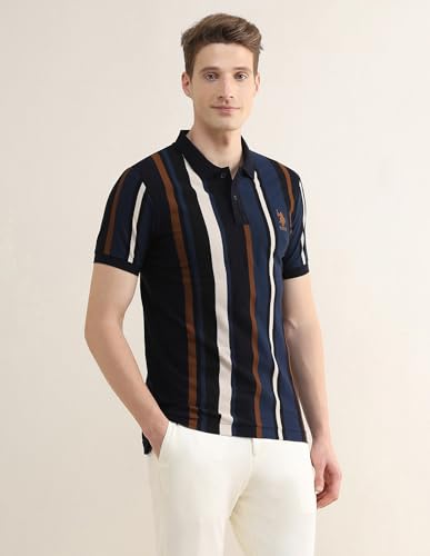 Image of U.S.Polo Association Men's Vertical Striped Colorblocked Slim Fit Polo Shirt