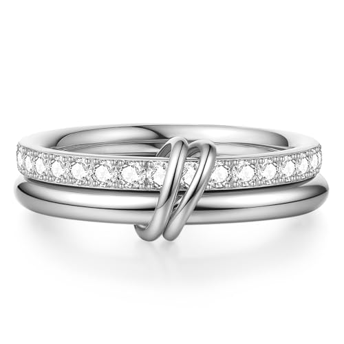 PDWZNBA 18K Gold-plated Stackable Rings for Women Interlocking Ring Gold-Silver Mixed Statement Rings Dainty Fashion Connected Band Thumb Ring Jewelry Gift for Women