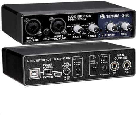 Q-22 Interface de audio,placa de som profissional de canal USB 2....