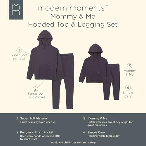 Modern Moments by Gerber Toddler Girls\' Mommy and Me Hooded Waffle Sweater Knit Top and Legging Set, Dark Grey, 4T