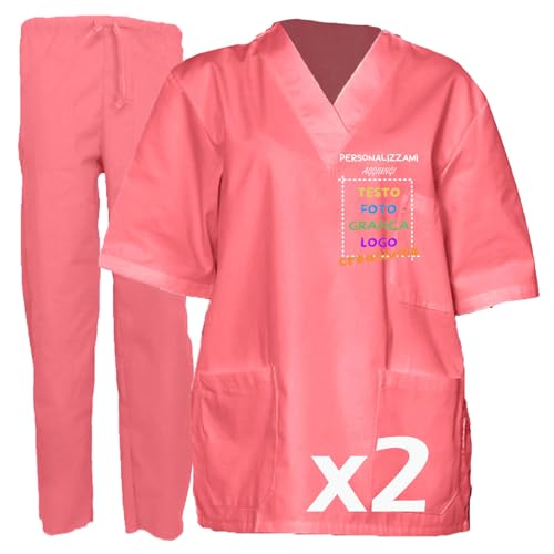 fratelliditalia.org 2 x Krankenhausuniform, Kasack und Hose mit Personalisierung, erhältlich in 9 Farben von XS bis XXXL, Farbe Rosa, Größe M, Rosa, 80