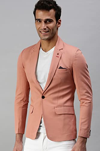 Image of SHOWOFFFF Mens Solid Single-Breasted Casual Blazer | Notched Lapel Long Sleeves Cotton Blazer for Men's | Slim Fit Blazer for Men's