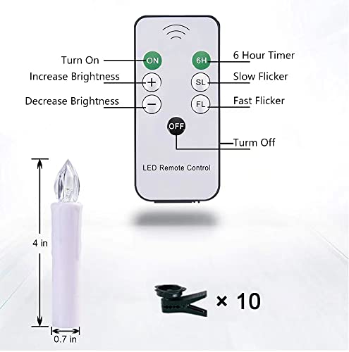 10 PCS LED Window Candles with Remote Timer, Battery Operated Flameless Taper Candles Light with Clips/Suction Cups Warm White Light for Christmas Halloween Dia 0.7''x 4''