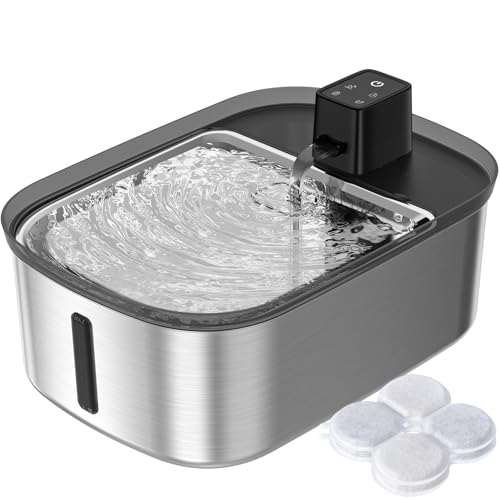 Wireless 7.5l/254oz/2Gal Dog Water Fountain for Large Dogs Stainless Steel, Quiet Pet & Cat Water Fountain with Motion Sensor, Automatic Water Dispenser for Dogs&Multi-Pet Homes Continuous Fresh Flow