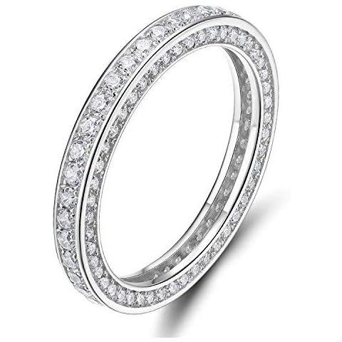 SOMEN TUNGSTEN 925 Sterling Silver Rings Cubic Zirconia Eternity Engagement Wedding Band Width 3MM Size 4(Silver, 4) Cover