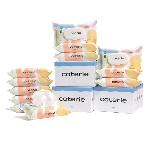 Image of Coterie Baby Wipes, 12 Packs, 672 Count, Unscented Wipes, 99% Purified Water, Plastic-Free & Plant-Derived Fibers, Fragrance Free Hypoallergenic Sensitive Skin Newborn Baby Essentials