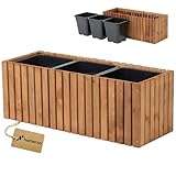 HOMERZO Macetero de madera - impregnado resistente a la intemperie - con inserto de plástico extraíble - Jardinera elevada para balcón jardín terraza (Vertical-marrón 98x36 H35 cm)