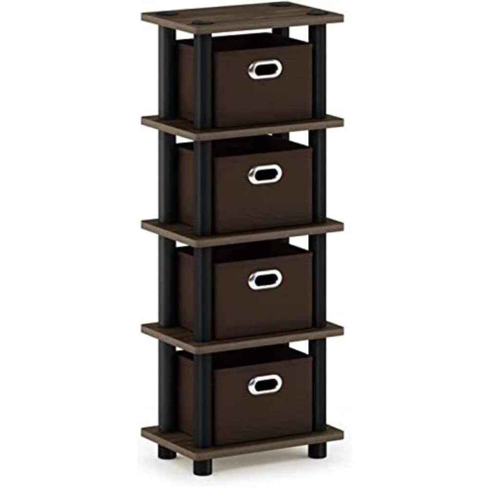 FURINNO Turn-N-Tube 4-Bins System Rack, Columbia Walnut/Black/Dark Brown