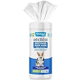 Oticbliss Toallitas de limpieza avanzada para perros, gatos y mascotas para eliminar olores, suciedad y cera con aloe vera calmante y vitamina E, limpiar la oreja